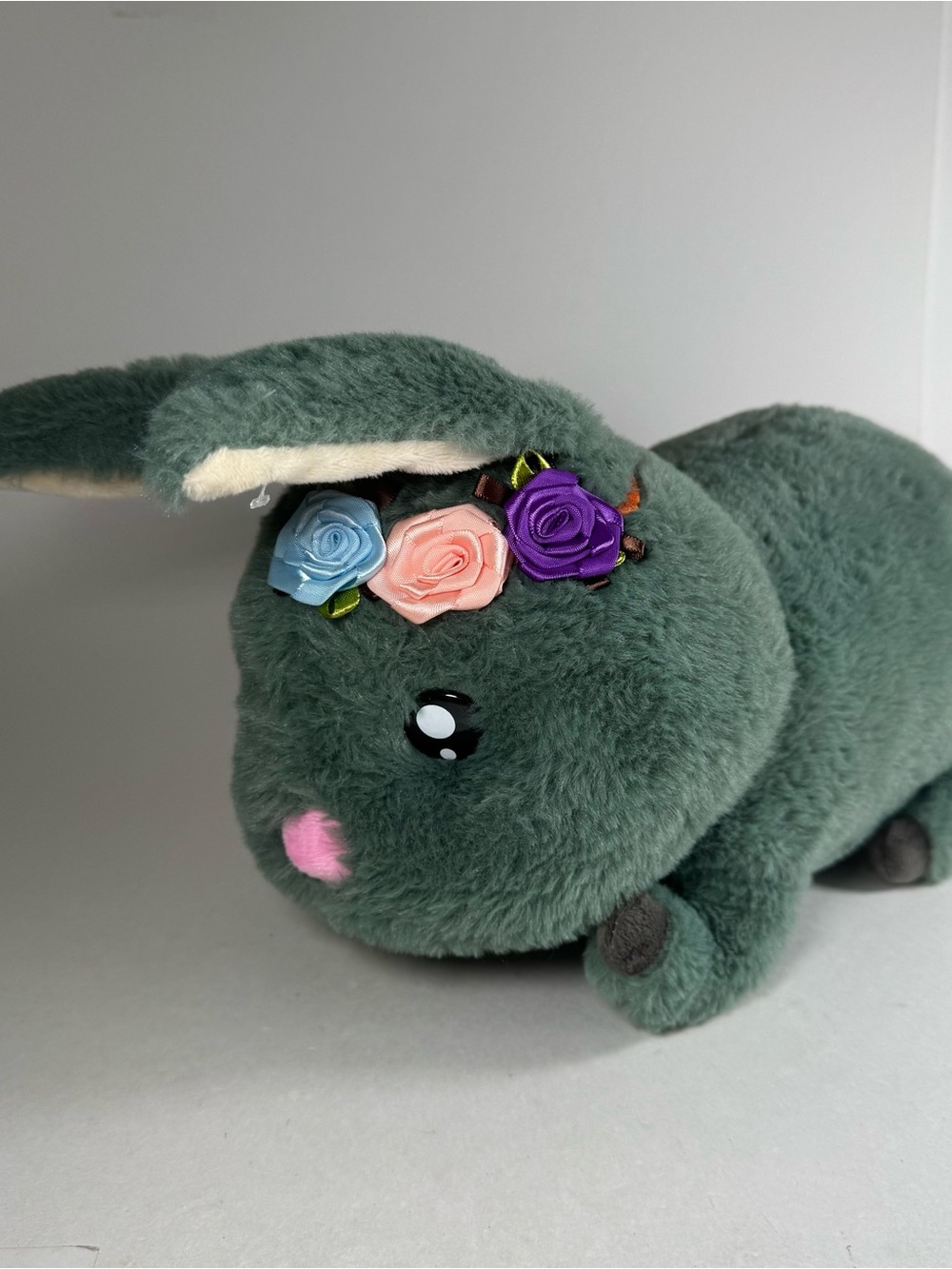 Plush Bunny Rabbit Green Flower Headband 13" Laying Stuffed Animal Toy Easter